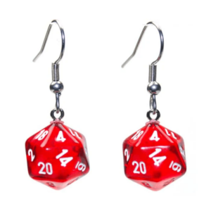 Hook Earrings Translucent Red/White Mini-Poly D20